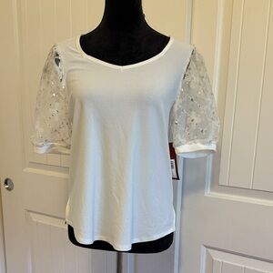 Elegant White Blouse with Sequin Sleeves